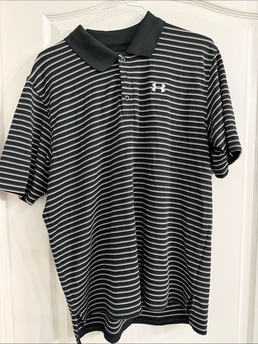 Under Armour Men’s Black and White Striped Polo